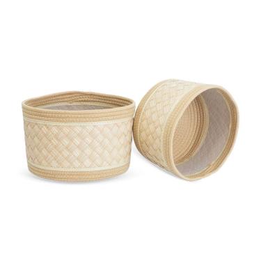 Imagem de Conjunto 2 Cestos Decorativos em Fibra e Corda Bege QJ2005 BTC