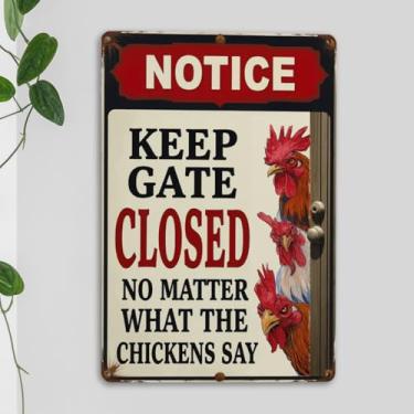Imagem de Sinais engraçados de galinha de metal em lata, presentes de galinha, placas de galinha para quintal, quintal, decoração de galinheiro, decoração de casa, placa de parede para manter portão fechado