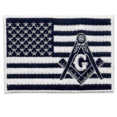 Imagem de Emblema maçônico da bandeira americana GINXU, 50 peças, quadrado, aplique bordado, aplique de passar a ferro, branco e preto