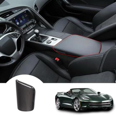 Imagem de Aotumcer Capa de tampa de console de carro, compatível com Chevy Corvette C7 2014-2019 painel de caixa de apoio de braço, capa de proteção de recipiente de apoio de braço de fibra de carbono real