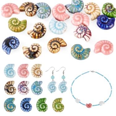 Imagem de Magibeads Kit de pulseiras de contas de porcelana feitas à mão, 20 peças, contas de cerâmica esmaltadas brilhantes, espaçador, berloques de contas de caracol para joias, suprimentos de fabricação de