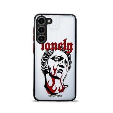 Imagem de SIMPLYMDRN Capa resistente para Samsung S23 Plus - design de tatuagem - capa legal para homens - capa de arte minimalista - fina e flexível (preto resistente solitário)