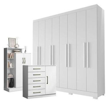 Imagem de Guarda Roupa Casal Porto 8 Portas 4 Gavetas com Cômoda Sapateira Milão