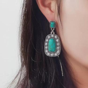 Imagem de Brincos de faroeste, joias femininas, vintage, concho, ovais, turquesa, pendurados, roupas de concerto, concho, joias, presente, Small, Metal, não