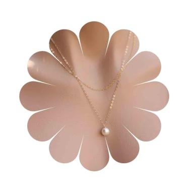 Imagem de Aneneiceera Boho Colar longo de pérolas douradas, colar com pingente de contas brancas, vintage, colar de corrente com pingente longo, joias para mulheres e meninas, Metal