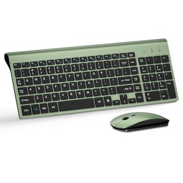 Imagem de Combo ultrafino de teclado e mouse sem fio, TopMate 2,4 G, compacto, USB 2400DPI, conjunto de teclado e interruptor de tesoura com capa, baterias incluídas, para PC/laptop/Windows/Mac - verde e preto