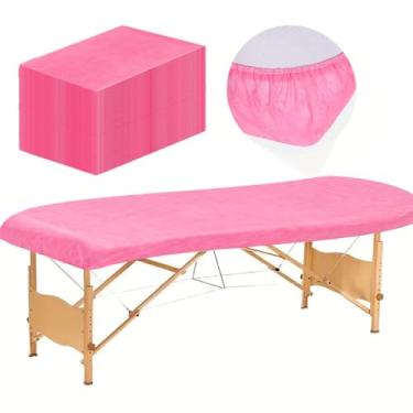 Imagem de 30 peças de lençol descartável de mesa de massagem com elástico, resistente, elástico, descartável, lençol rosa respirável para massagem, spa, beleza, tatuagens, tecido não tecido 91 x 213 cm