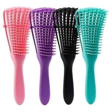 Imagem de Escova para Cabelos Cacheados – Desembaraçante Flexível 8 Pontas Massageadora, Reduz Queda e Quebra, Ideal para Crespos, Crescidinhos e Crianças (ROSA)
