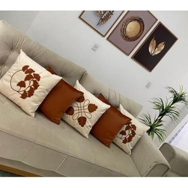 Imagem de Kit 5 Capas de Almofadas Decorativas 45x45cm em Tecido Suede com Bordado e Zíper Invisível – Sofá, Cama e Poltrona(Terra cota 5)