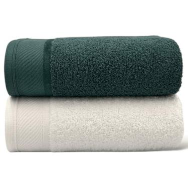 Imagem de Kit 2 Toalhas de Banho Grandes e Macias 100% Algodão 72x150cm Alta Absorção e Conforto – Toalhas Premium (Branco 1un / Verde 1un)