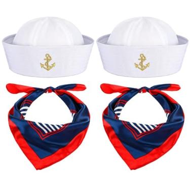 Imagem de Chapéu de capitão de iate boné de marinheiro cachecol chapéu de marinheiro fantasia de barco para homens e mulheres capitães festa de fantasia (newbordado)