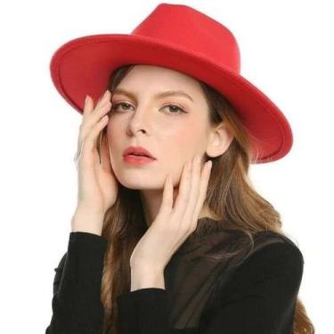 Imagem de Chapéu Hat Fedora Vermelho Red de Feltro Aba Média Unissex - NoBrand