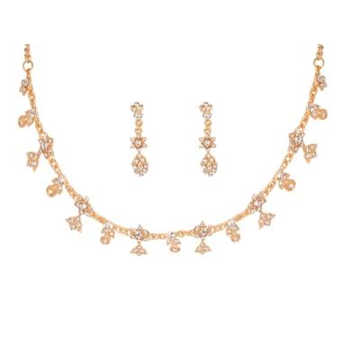 Imagem de Touchstone NOVO Bollywood indiano feito à mão tradicional floral tímida princesa Rajkumari escolha Navrati Garba Dandya conjunto de brincos de joias especiais em tom dourado para mulheres.