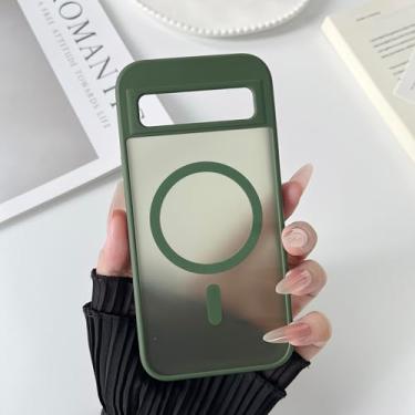 Imagem de ZCDAYE Capa para Google Pixel 8 compatível com Magsafe, capa de telefone transparente fosca à prova de choque anti-impressão digital para Google Pixel 8 (6,2 polegadas), verde