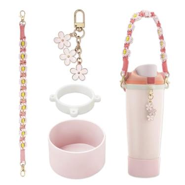 Imagem de SITKOL Conjunto de acessórios para Owala FreeSip Sway 30/1,134 g, copo de 1,134 g e garrafa de água infantil de 473 ml - Inclui bota de silicone, alça de transporte e lindos pingentes de flores