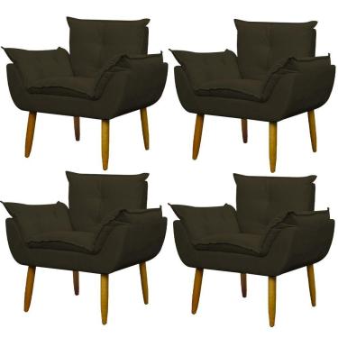 Imagem de Kit 4 Poltronas Decorativa Sala E Quarto Opala Suede Herrero Cor:marrom Escuro