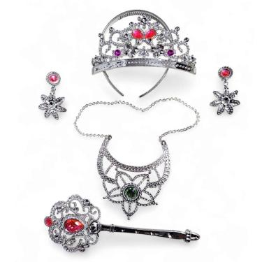 Imagem de Kit Fantasia Infantil Princesa Coroa Varinha E Acessórios Joia Redonda