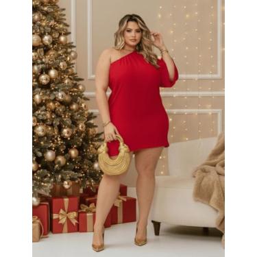 Imagem de Vestido Plus Size Curto Vermelho Verde Branco Mula Manca Festa Natal A