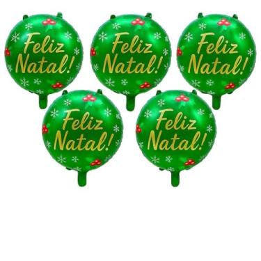 Imagem de Balão Metalizado de Natal, Verde com Dourado, 45 cm, Decoração Festiva com Flocos de Neve e Azevinho, para Festas e Comemorações Natalinas (5)