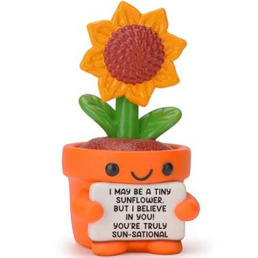 Imagem de Small Funny Positive Sunflower Gifts for Women, Christmas Stocking Stuffers for Friends Sister Daughter, Get Well Soon Gifts for Coworker, Mini Resin Sunflower Figurines Emotional Desk Decor