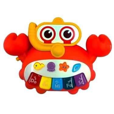Imagem de Piano Musical Infantil Interativo em Formato de Caranguejo, Vermelho, 8 Teclas, com Sons de Animais Marinhos, Plástico, Médio, Funciona com Pilhas AAA, para Bebês a partir de 18 Meses