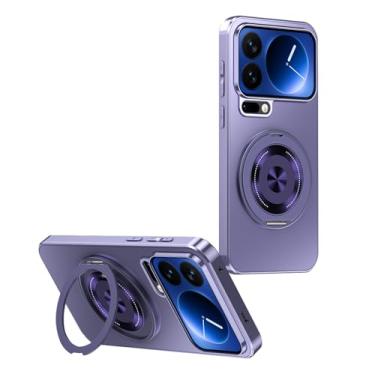 Imagem de HAOMRIYL Capa para Xiaomi 17 Pro Max/17 Pro/17, suporte de anel giratório magnético, proteção de lente de carregamento sem fio, capa rígida de policarbonato, roxo, 17 Pro