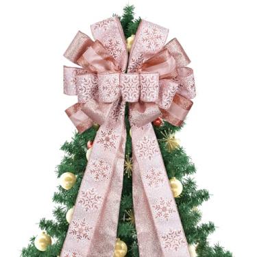 Imagem de RUSPEPA 1 arco grande de enfeite de árvore de Natal, ouro rosa, floco de neve, grande laço de presente para enfeite de Natal, guirlandas, decoração de árvores, eventos de festa, decoração interna