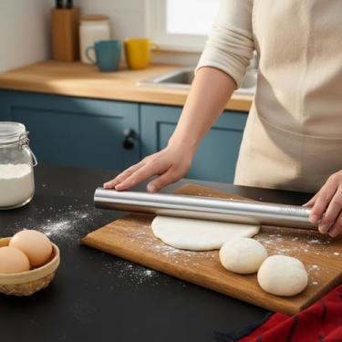 Imagem de Rolo de massa de aço inoxidável 304 para assar fondant, pizza, torta, pastelaria, macarrão, massa, biscoitos – resistente, fácil de limpar, superfície antiaderente 25,4 cm