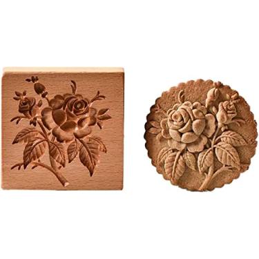 Imagem de Moldes de biscoito de flores Windwill de madeira, cortador de biscoito tipo prensa com forma de vento 3D, moldes de impressão esculpidos à mão, carimbo, biscoitos de chocolate, bolo, ferramenta de