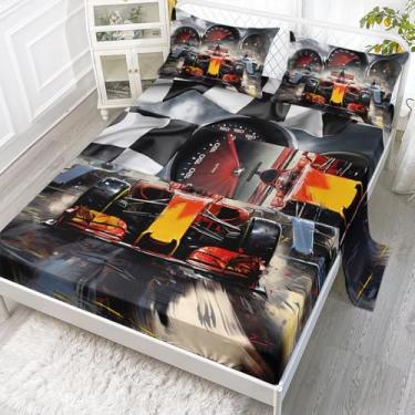 Imagem de Smell Sunshine Jogo de lençol casal Queen com estampa de corrida, 4 peças, para adolescentes, meninos, meninas, com 1 lençol de cima e 1 lençol com elástico + 2 fronhas