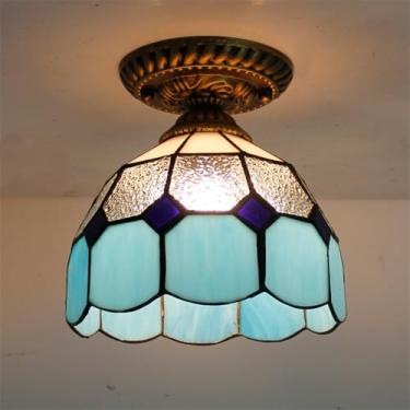 Imagem de Luminária de teto contemporânea LED estilo retrô americano para sala de estar, restaurante, quarto, casa de campo, hotel, corredor, café, bar, decoração com vidro colorido (Estilo 20)