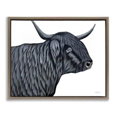 Imagem de Stupell Industries Filmore Black Bull Portrait Brown Framed Floater Canvas Wall Art, design by Ashley Justice, 25 x 31