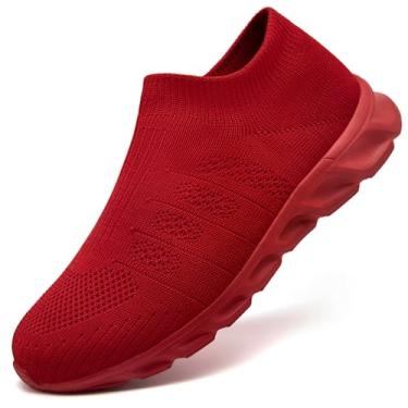 Imagem de YOSFDC Tênis de corrida masculino, sem cadarço, confortável, respirável, antiderrapante, atlético, treino, cross training, Vermelho 32, 38