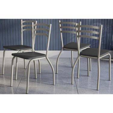 Imagem de Cadeira Sala De Jantar Portugal 4c007nk Aço Kit 4 Uni Niquel-courano Preto - Kappesberg