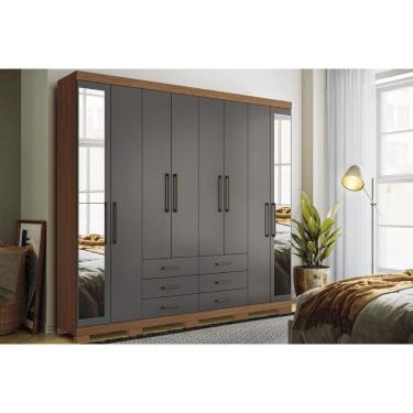 Imagem de Guarda Roupa 8 Portas E 6 Gavetas C- Espelho E Pés Master 8.6 Jatoba-grafitte - Santos Andirá