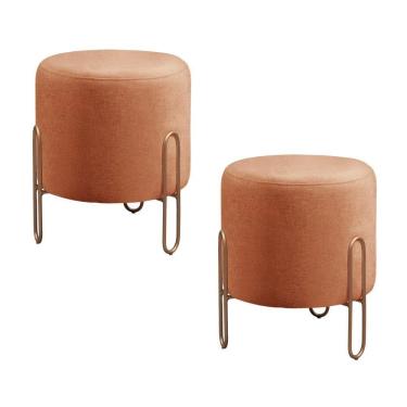 Imagem de Conjunto - 2 Puffs Banqueta Mali Luxo Base Metálica Bronze Linho Terracota