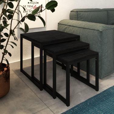 Imagem de Mesa Lateral Industrial Trio Isabella Preto E Tampo Preto