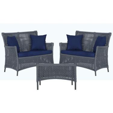 Imagem de 2 Sofás E Mesa Igapó Alumínio Preta Corda Náutica E10 Trama Prata