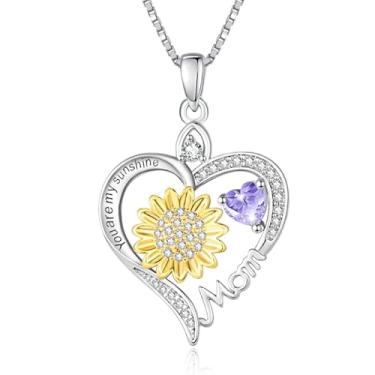 Imagem de HeartMelody Colares de coração de girassol para mulheres, You Are My Sunshine, banhado a ouro branco 18 K, colar com pedra do mês de nascimento, joias de girassol para todos os dias, presentes de