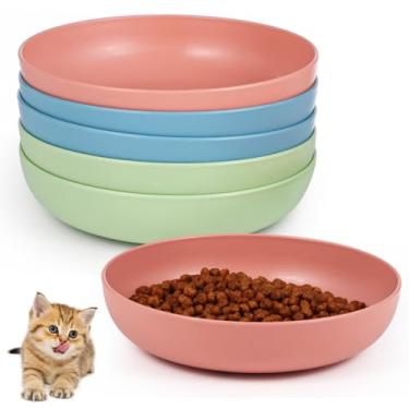 Imagem de Conjunto de 6 tigelas de comida de gato, pratos de cerâmica rasos para alívio da fadiga, antiderrapantes e laváveis na lava-louças para gatos e gatinhos