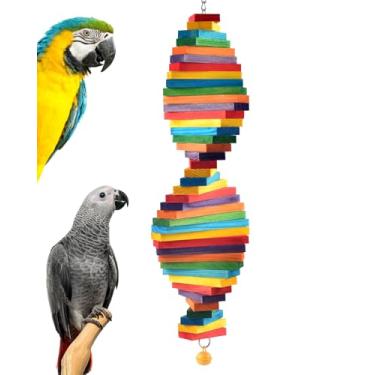 Imagem de Bissap Brinquedos para mastigar pássaros, bagel multicolorido, cascata, papagaio, palitos de mastigar, blocos de madeira, brinquedo para calopsitas da Amazon médias, cacatuas, araras e pássaros de
