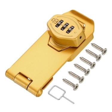 Imagem de PATIKIL Fechadura de combinação de armário sem chave, 10 cm, liga de zinco, 3 dígitos, botão de torção, trava de ferrolho para armários, armário, gaveta, armário de cozinha ao ar livre, dourado