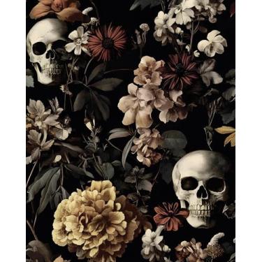 Imagem de BOKEBEVE Papel de parede gótico descascar e colar papel de contato caveira de açúcar papel de parede vintage para quarto realce paredes gavetas de armário amigável para locatários autoadesivo