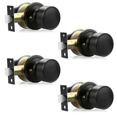 Imagem de Lepushom Maçaneta de porta de passagem interior sem chave sem bloqueio pacote com 4 unidades, redondo, para armário, corredor, lavanderia, moderno, silencioso, fosco preto