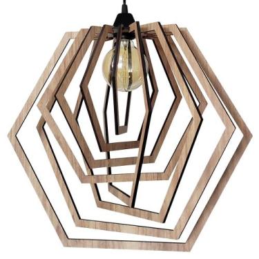 Imagem de Luminária Teto Bivolt Sala Moderno Hexágono Grande Carvalho - Caroá, E