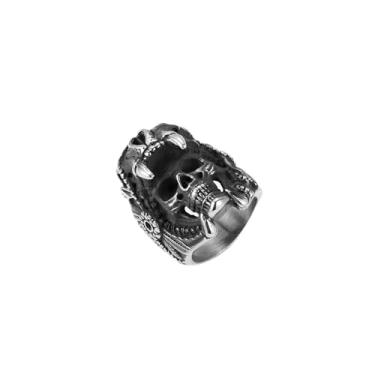 Imagem de Anel de aço inoxidável, anel vintage de caveira gótica para homens e mulheres, estilo motociclista, coquetel, presente de joia, 11, Aço inoxidável, Sem pedra preciosa