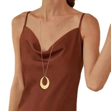 Imagem de Colar longo de ouro grosso para mulheres, corrente de declaração, joias ousadas, presentes de amizade para mulheres, presentes de Natal, Medium, Latão, Sem Pedra Preciosa