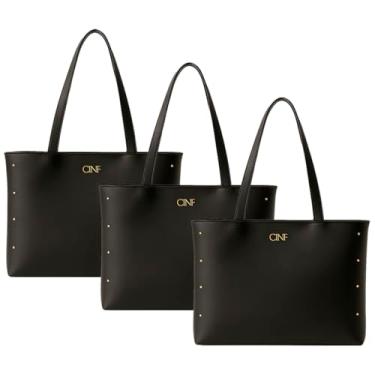 Imagem de Bolsa Feminina Sacola Grande Kit Com 3 Peças Universitária De Ombro (Preta)