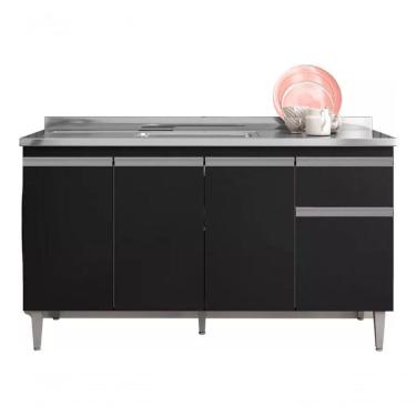 Imagem de Balcão Gabinete P/cozinha Tatiane S/tampo 150cm Ajl Cor Preto.