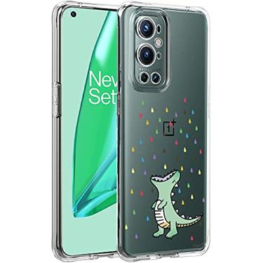Imagem de Unov Capa compatível com OnePlus 9 Pro 5G transparente com design TPU macio absorção de choque fina padrão em relevo capa protetora traseira OnePlus 9 Pro 5G capa 6,7 polegadas (dinossauro arco-íris)
